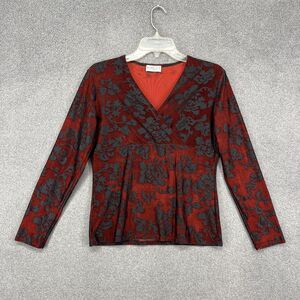 Vintage Ninety Petites‎ Blouse Womens Medium Y2K Velvet burnout Floral Top Shirt